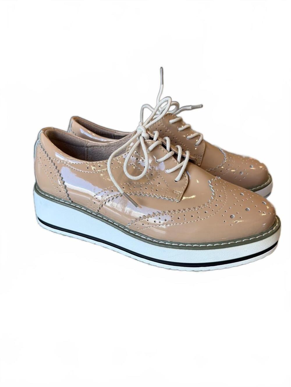 Dadawen Tan Patent Leather Wingtip Platform Oxford Shoes Women's EU 40 / US 9 - Picture 3 of 6